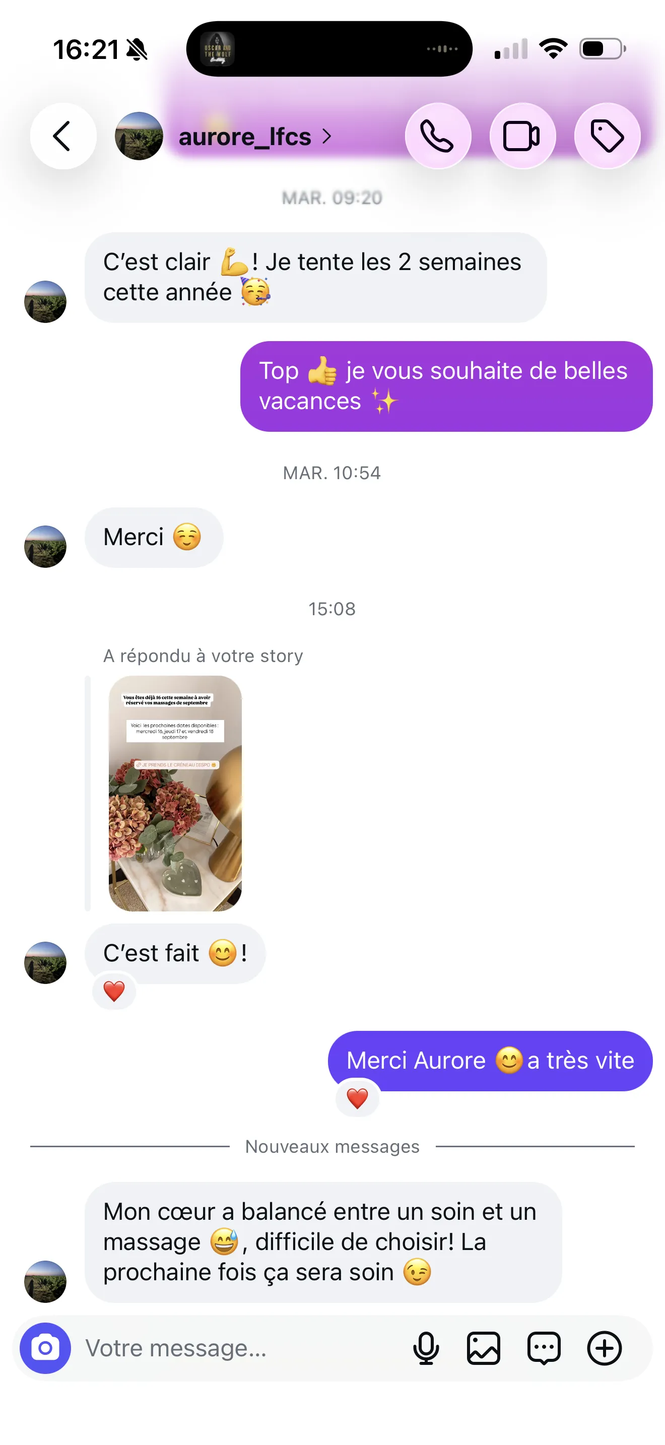 Fil de DM d’une cliente d’Isabelle