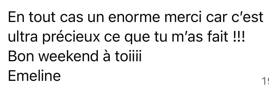 Message d’Emeline après son audit