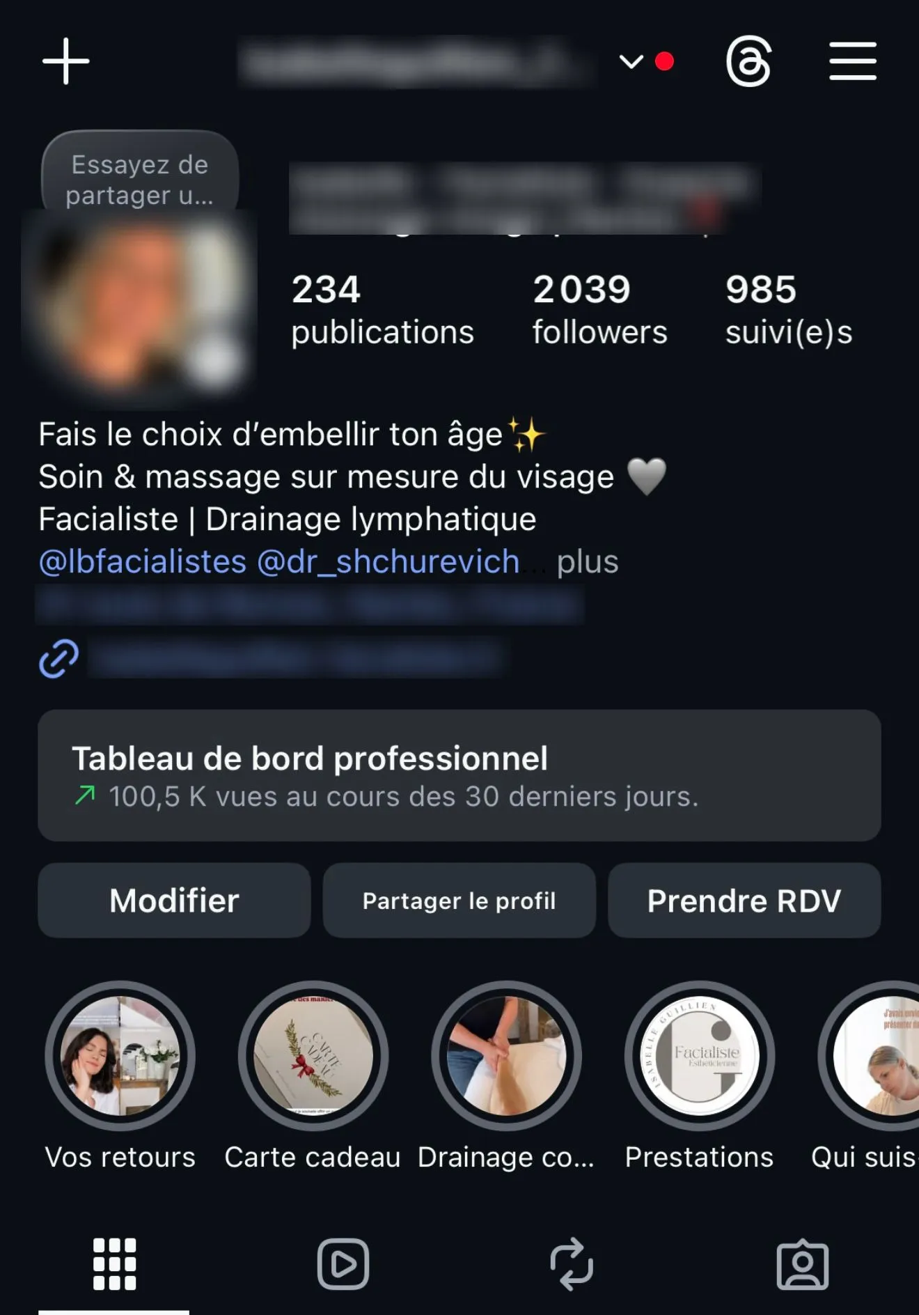 Isabelle’s account a year later, 2,039 followers
