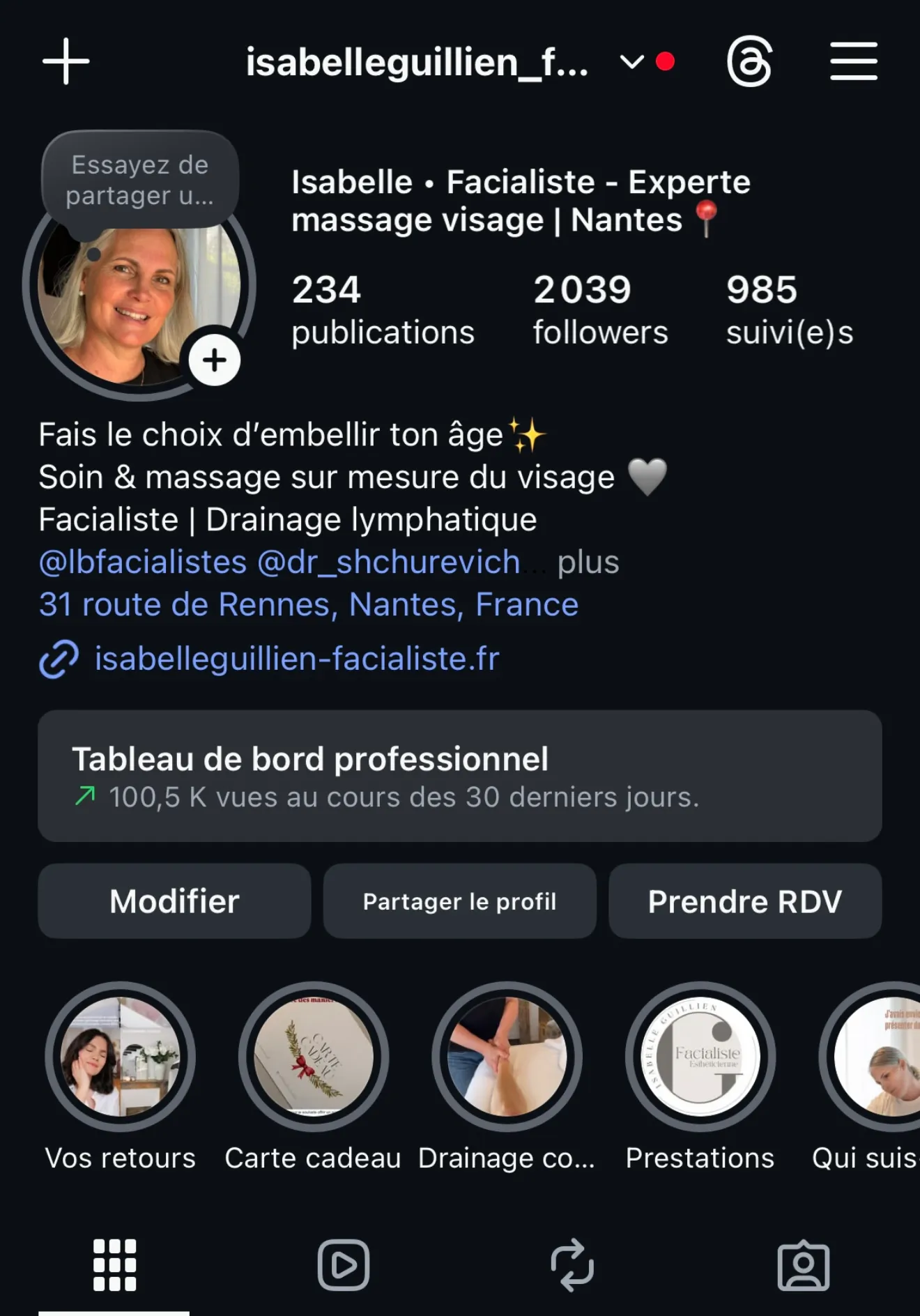 Le compte d’Isabelle un an plus tard, 2 039 abonnés