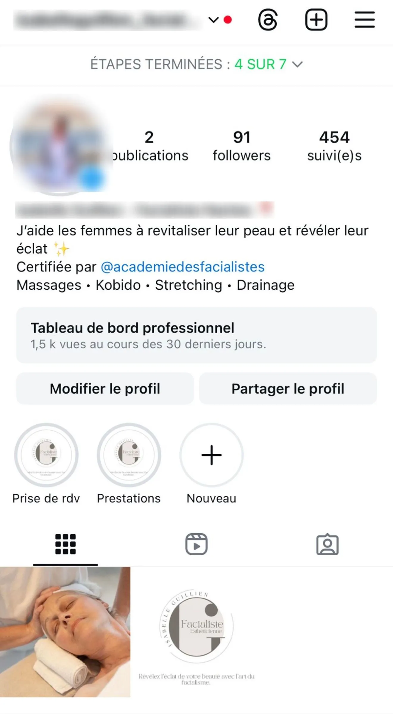 Isabelle’s account at the start, 91 followers