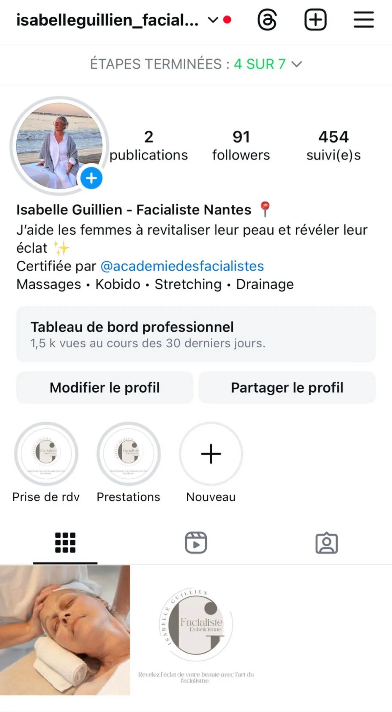 Le compte d’Isabelle au départ, 91 abonnés