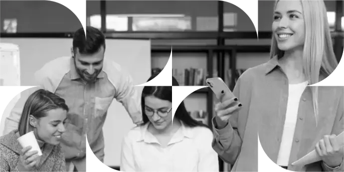 A team collaborating across several moments of a project